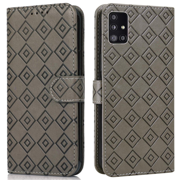 For Samsung Galaxy A51 5G Embossed Big Small Concentric Squares Pattern Horizontal Flip Leather Case with Card Slot & Holder & Wallet