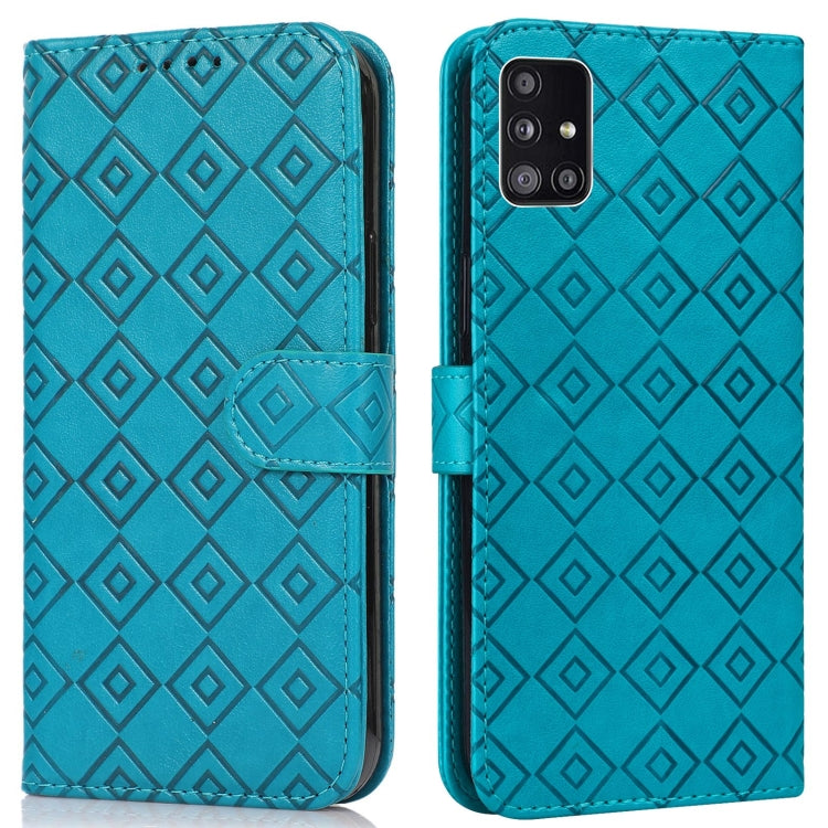 For Samsung Galaxy A51 5G Embossed Big Small Concentric Squares Pattern Horizontal Flip Leather Case with Card Slot & Holder & Wallet