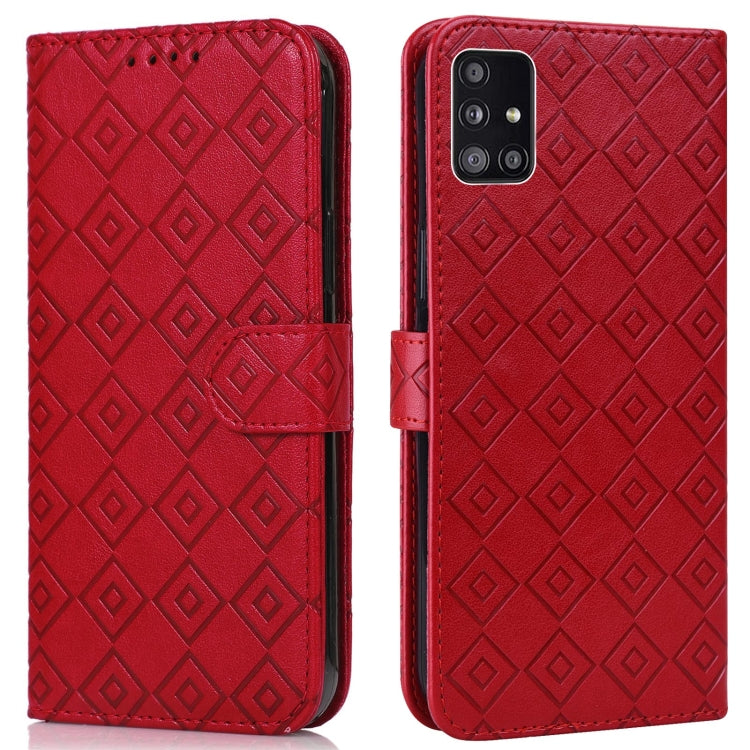 For Samsung Galaxy A51 5G Embossed Big Small Concentric Squares Pattern Horizontal Flip Leather Case with Card Slot & Holder & Wallet