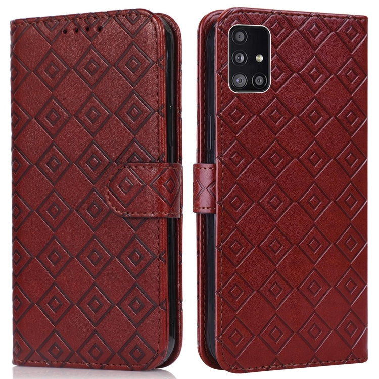 For Samsung Galaxy A51 5G Embossed Big Small Concentric Squares Pattern Horizontal Flip Leather Case with Card Slot & Holder & Wallet