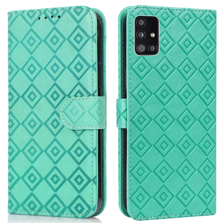 For Samsung Galaxy A51 5G Embossed Big Small Concentric Squares Pattern Horizontal Flip Leather Case with Card Slot & Holder & Wallet