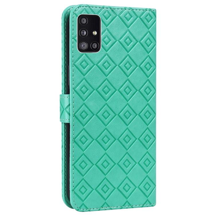 For Samsung Galaxy A51 5G Embossed Big Small Concentric Squares Pattern Horizontal Flip Leather Case with Card Slot & Holder & Wallet
