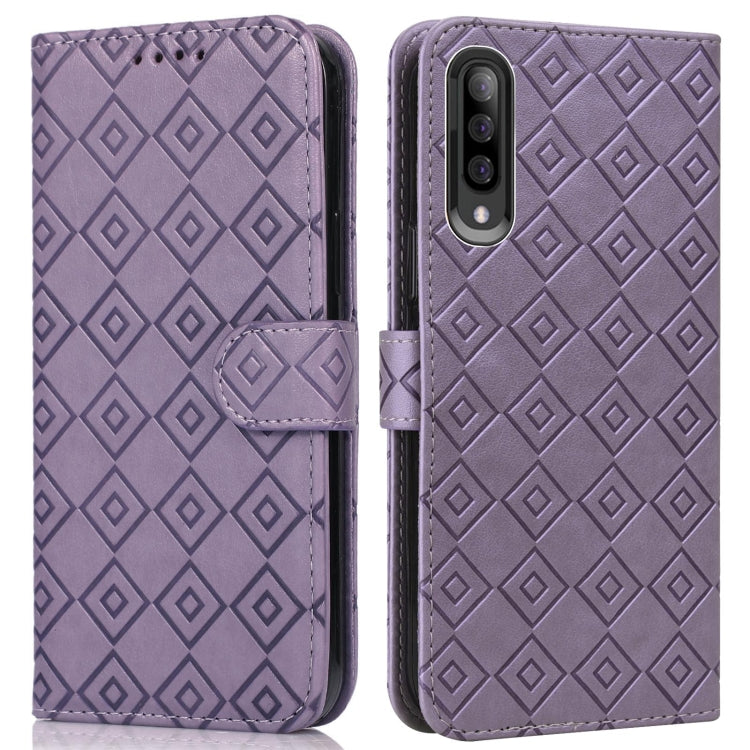For Samsung Galaxy A70 / A70s Embossed Big Small Concentric Squares Pattern Horizontal Flip Leather Case with Card Slot & Holder & Wallet