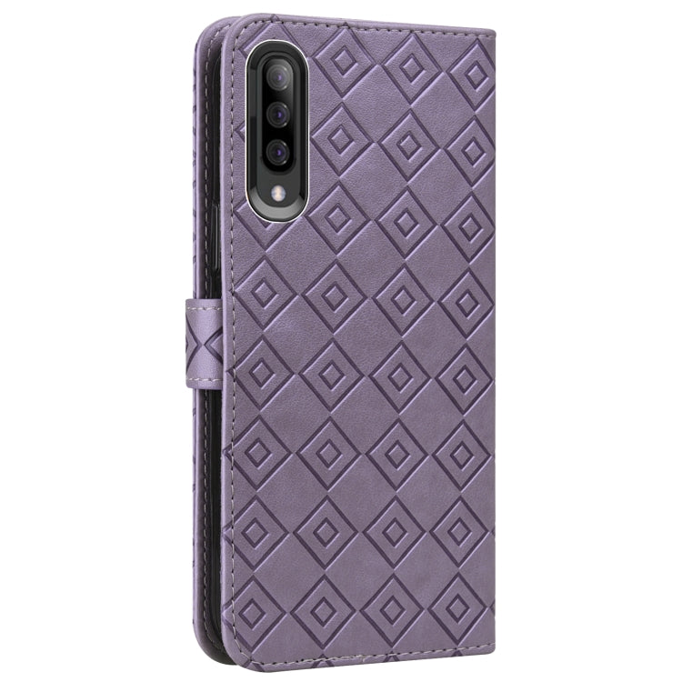 For Samsung Galaxy A70 / A70s Embossed Big Small Concentric Squares Pattern Horizontal Flip Leather Case with Card Slot & Holder & Wallet