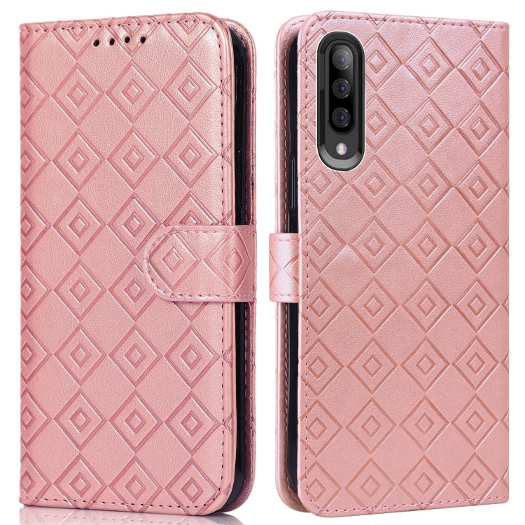For Samsung Galaxy A70 / A70s Embossed Big Small Concentric Squares Pattern Horizontal Flip Leather Case with Card Slot & Holder & Wallet