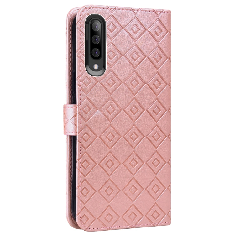 For Samsung Galaxy A70 / A70s Embossed Big Small Concentric Squares Pattern Horizontal Flip Leather Case with Card Slot & Holder & Wallet