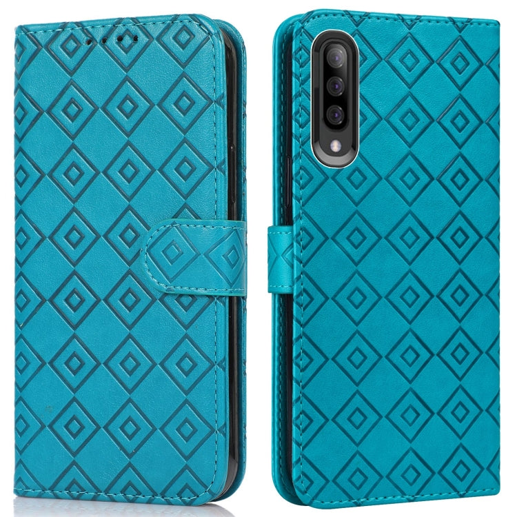 For Samsung Galaxy A70 / A70s Embossed Big Small Concentric Squares Pattern Horizontal Flip Leather Case with Card Slot & Holder & Wallet