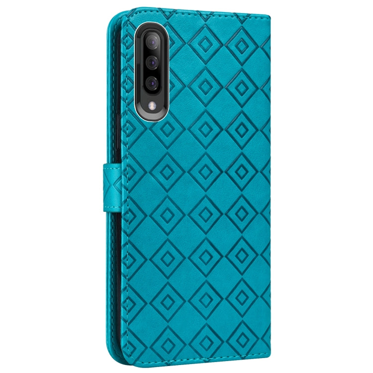 For Samsung Galaxy A70 / A70s Embossed Big Small Concentric Squares Pattern Horizontal Flip Leather Case with Card Slot & Holder & Wallet