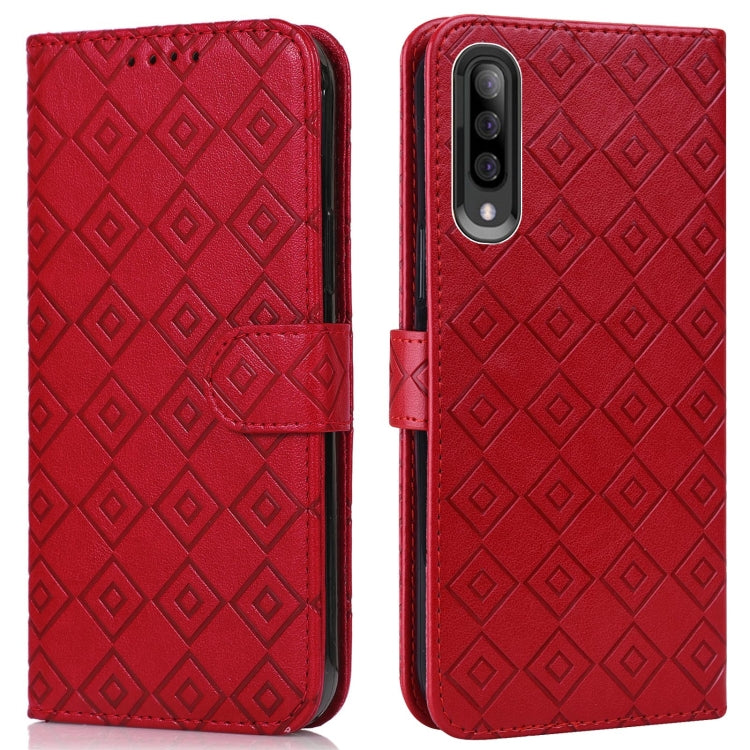 For Samsung Galaxy A70 / A70s Embossed Big Small Concentric Squares Pattern Horizontal Flip Leather Case with Card Slot & Holder & Wallet