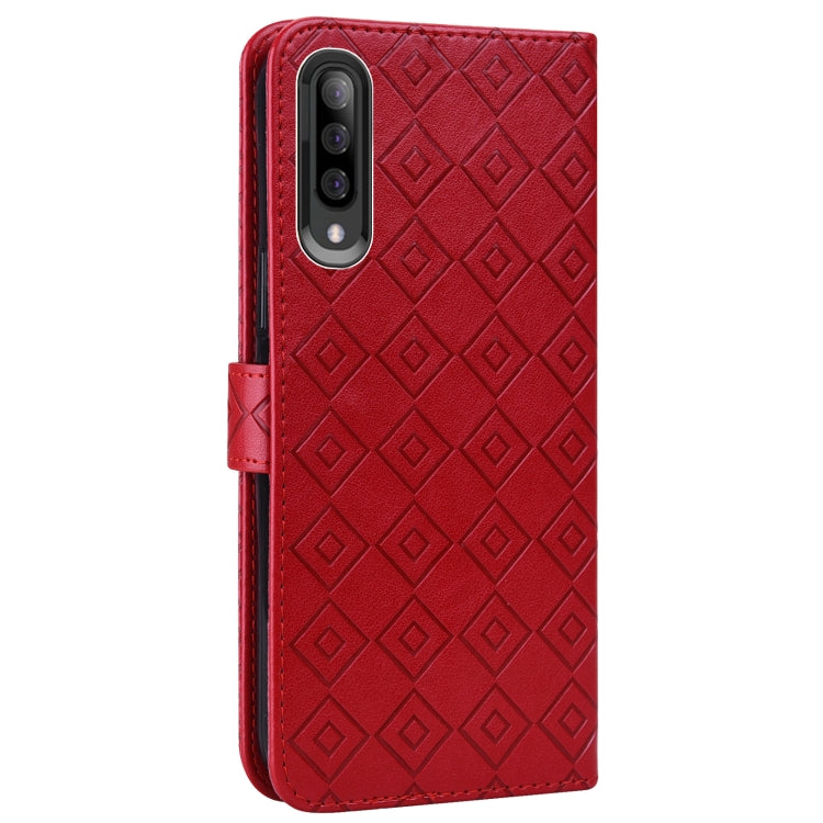 For Samsung Galaxy A70 / A70s Embossed Big Small Concentric Squares Pattern Horizontal Flip Leather Case with Card Slot & Holder & Wallet