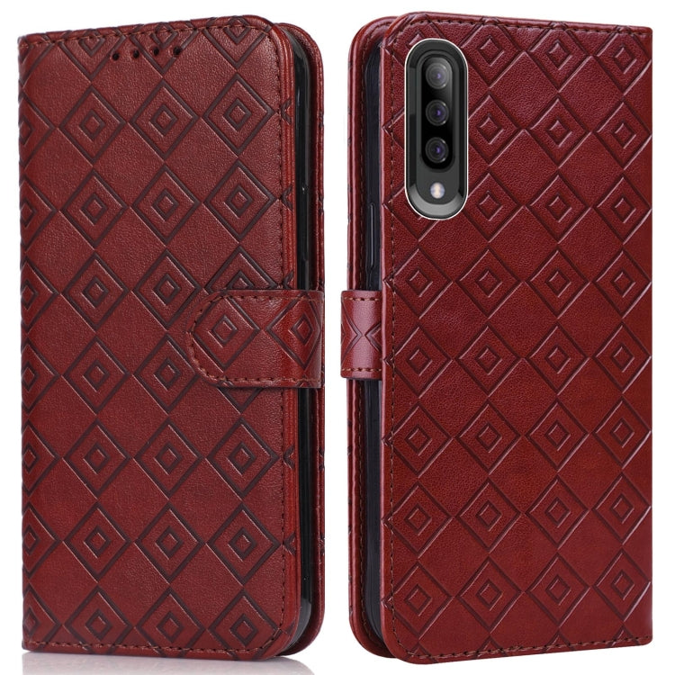 For Samsung Galaxy A70 / A70s Embossed Big Small Concentric Squares Pattern Horizontal Flip Leather Case with Card Slot & Holder & Wallet