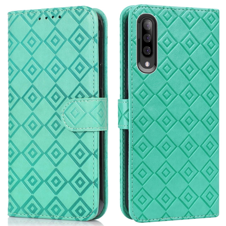 For Samsung Galaxy A70 / A70s Embossed Big Small Concentric Squares Pattern Horizontal Flip Leather Case with Card Slot & Holder & Wallet