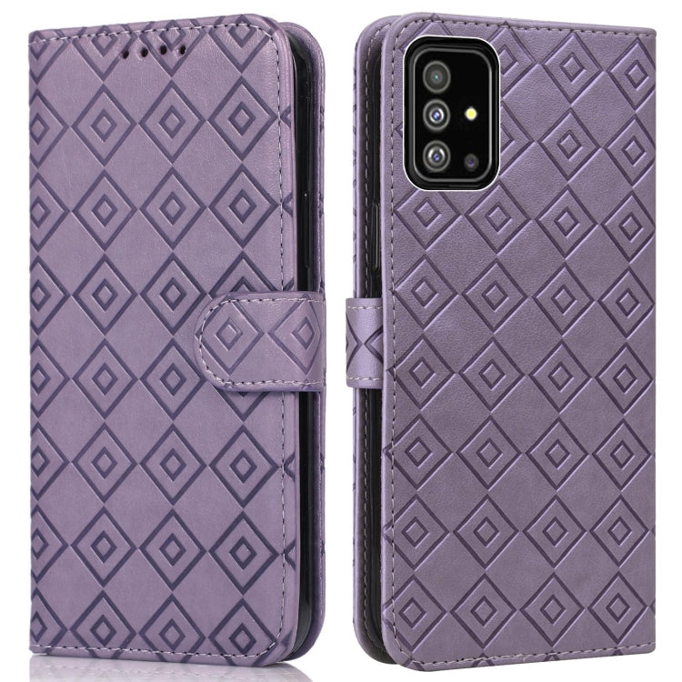 For Samsung Galaxy A71 4G Embossed Big Small Concentric Squares Pattern Horizontal Flip Leather Case with Card Slot & Holder & Wallet
