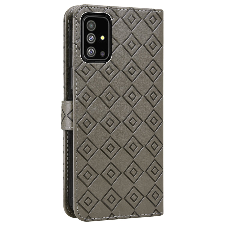 For Samsung Galaxy A71 4G Embossed Big Small Concentric Squares Pattern Horizontal Flip Leather Case with Card Slot & Holder & Wallet