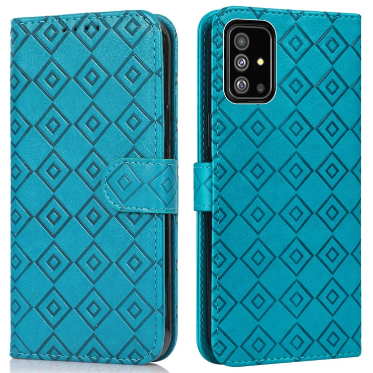 For Samsung Galaxy A71 4G Embossed Big Small Concentric Squares Pattern Horizontal Flip Leather Case with Card Slot & Holder & Wallet