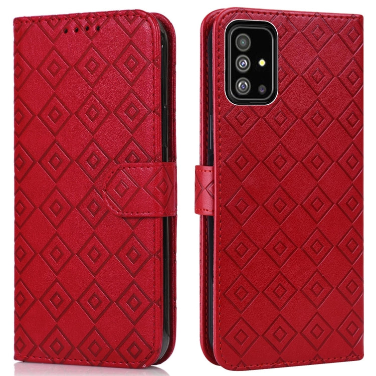 For Samsung Galaxy A71 4G Embossed Big Small Concentric Squares Pattern Horizontal Flip Leather Case with Card Slot & Holder & Wallet