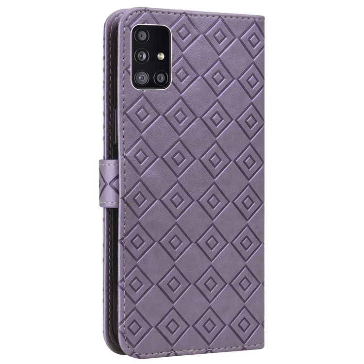 For Samsung Galaxy A Quantum / A71 5G Embossed Big Small Concentric Squares Pattern Horizontal Flip Leather Case with Card Slot & Holder & Wallet