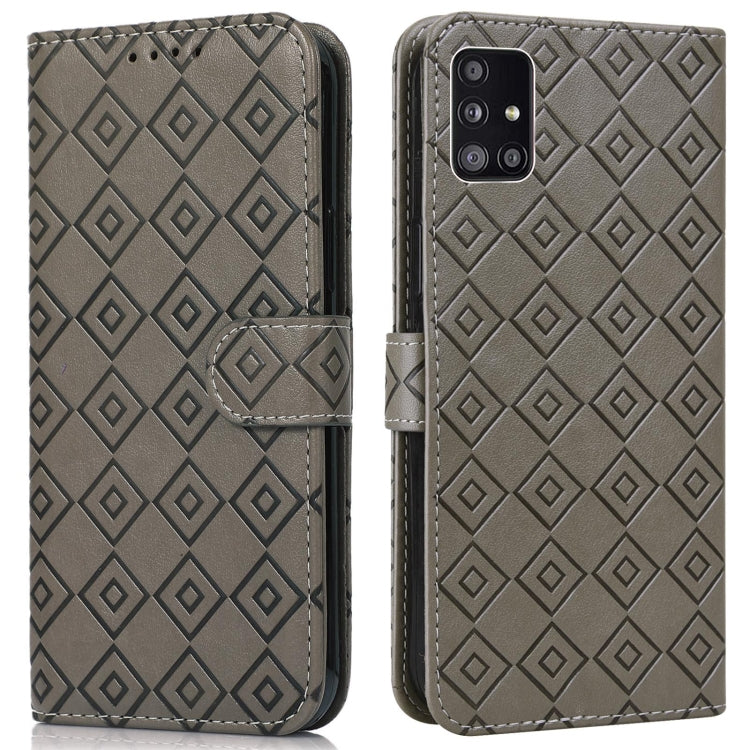 For Samsung Galaxy A Quantum / A71 5G Embossed Big Small Concentric Squares Pattern Horizontal Flip Leather Case with Card Slot & Holder & Wallet