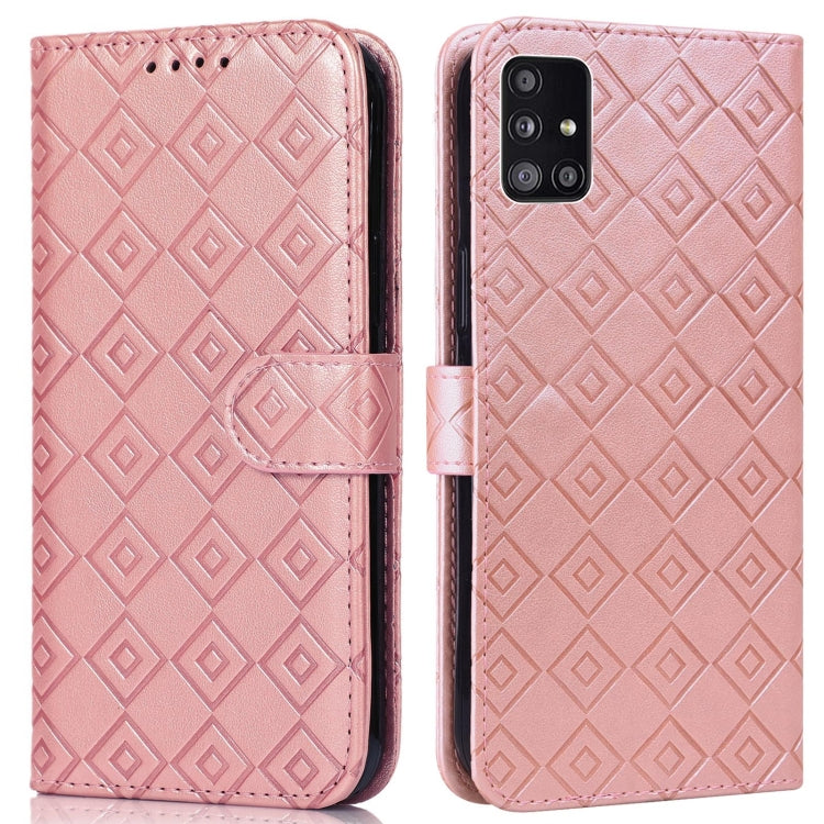 For Samsung Galaxy A Quantum / A71 5G Embossed Big Small Concentric Squares Pattern Horizontal Flip Leather Case with Card Slot & Holder & Wallet
