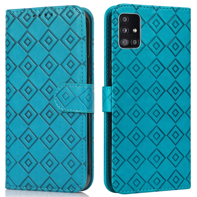For Samsung Galaxy A Quantum / A71 5G Embossed Big Small Concentric Squares Pattern Horizontal Flip Leather Case with Card Slot & Holder & Wallet