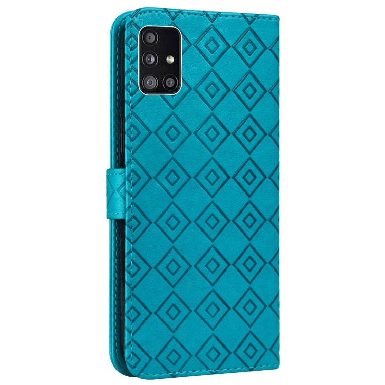For Samsung Galaxy A Quantum / A71 5G Embossed Big Small Concentric Squares Pattern Horizontal Flip Leather Case with Card Slot & Holder & Wallet