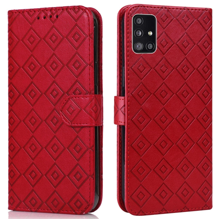 For Samsung Galaxy A Quantum / A71 5G Embossed Big Small Concentric Squares Pattern Horizontal Flip Leather Case with Card Slot & Holder & Wallet