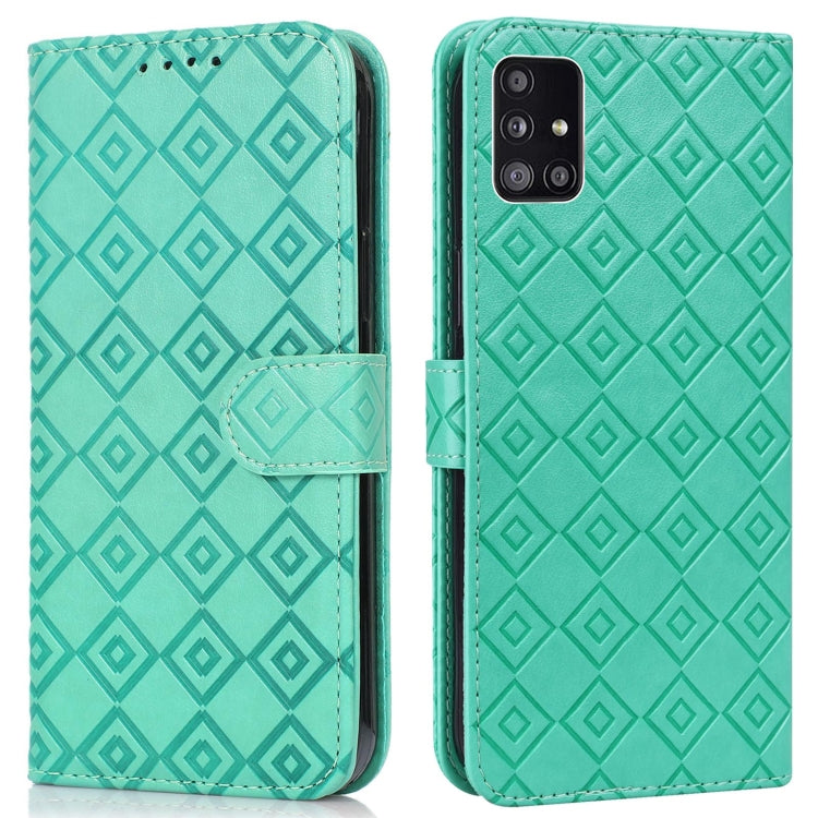 For Samsung Galaxy A Quantum / A71 5G Embossed Big Small Concentric Squares Pattern Horizontal Flip Leather Case with Card Slot & Holder & Wallet