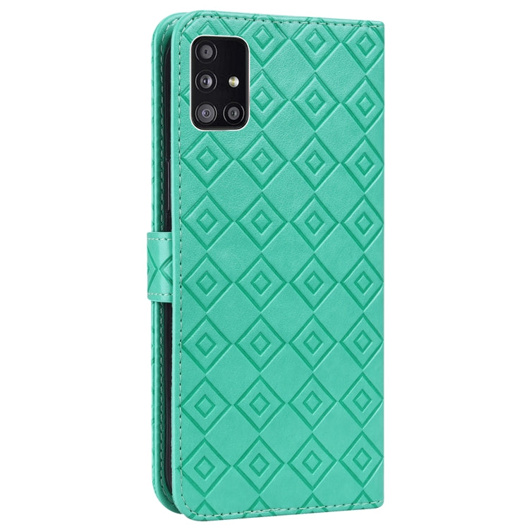 For Samsung Galaxy A Quantum / A71 5G Embossed Big Small Concentric Squares Pattern Horizontal Flip Leather Case with Card Slot & Holder & Wallet