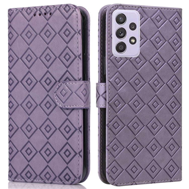 For Samsung Galaxy A72 5G Embossed Big Small Concentric Squares Pattern Horizontal Flip Leather Case with Card Slot & Holder & Wallet