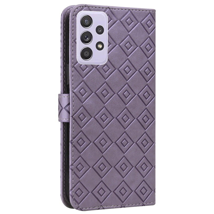 For Samsung Galaxy A72 5G Embossed Big Small Concentric Squares Pattern Horizontal Flip Leather Case with Card Slot & Holder & Wallet