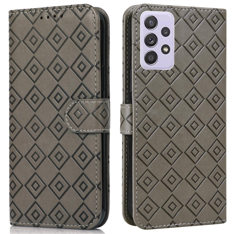 For Samsung Galaxy A72 5G Embossed Big Small Concentric Squares Pattern Horizontal Flip Leather Case with Card Slot & Holder & Wallet