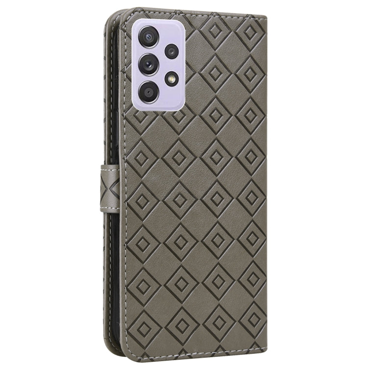 For Samsung Galaxy A72 5G Embossed Big Small Concentric Squares Pattern Horizontal Flip Leather Case with Card Slot & Holder & Wallet