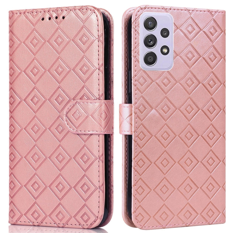 For Samsung Galaxy A72 5G Embossed Big Small Concentric Squares Pattern Horizontal Flip Leather Case with Card Slot & Holder & Wallet