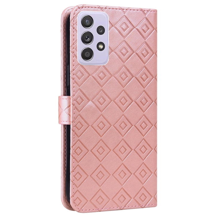 For Samsung Galaxy A72 5G Embossed Big Small Concentric Squares Pattern Horizontal Flip Leather Case with Card Slot & Holder & Wallet