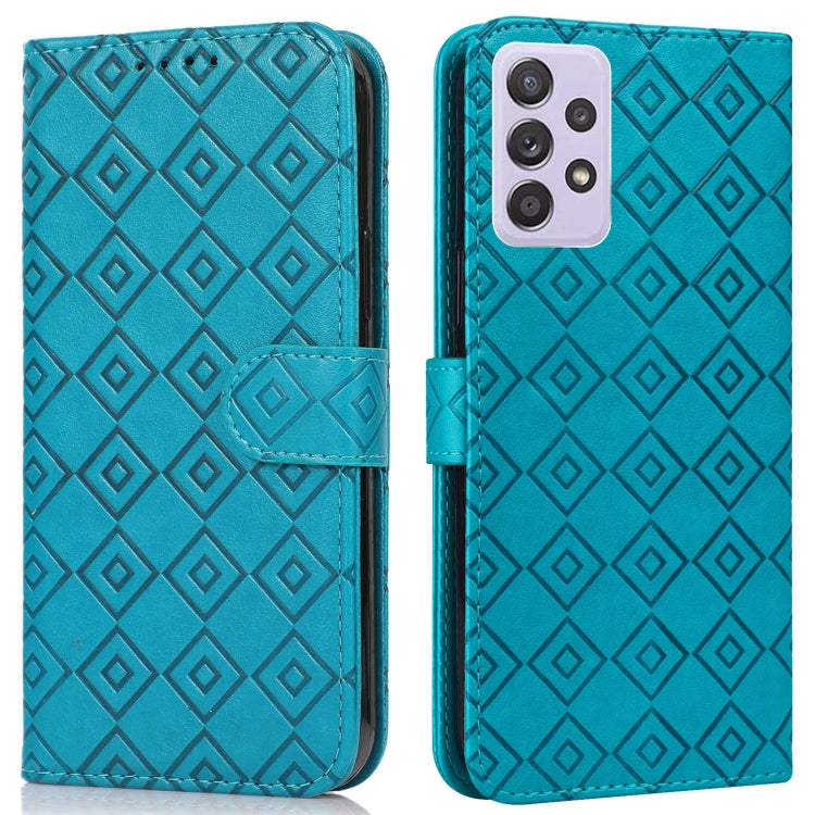 For Samsung Galaxy A72 5G Embossed Big Small Concentric Squares Pattern Horizontal Flip Leather Case with Card Slot & Holder & Wallet