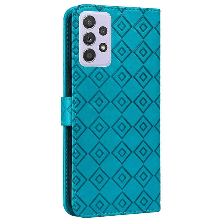 For Samsung Galaxy A72 5G Embossed Big Small Concentric Squares Pattern Horizontal Flip Leather Case with Card Slot & Holder & Wallet