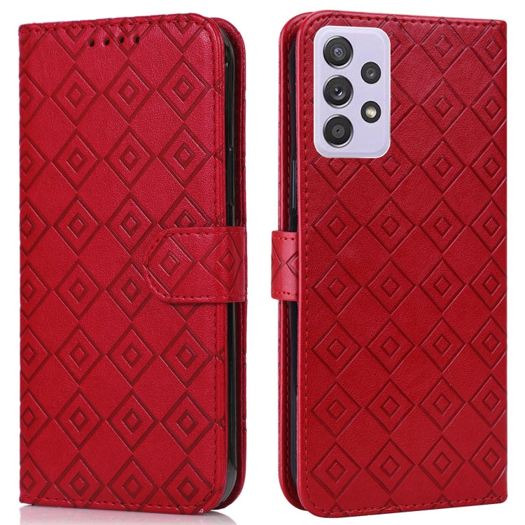 For Samsung Galaxy A72 5G Embossed Big Small Concentric Squares Pattern Horizontal Flip Leather Case with Card Slot & Holder & Wallet