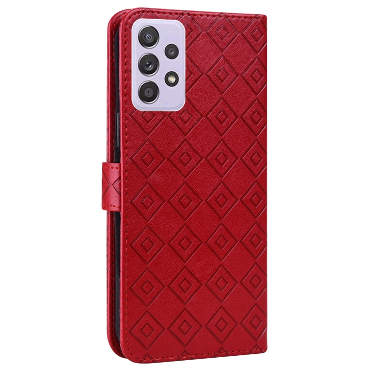 For Samsung Galaxy A72 5G Embossed Big Small Concentric Squares Pattern Horizontal Flip Leather Case with Card Slot & Holder & Wallet