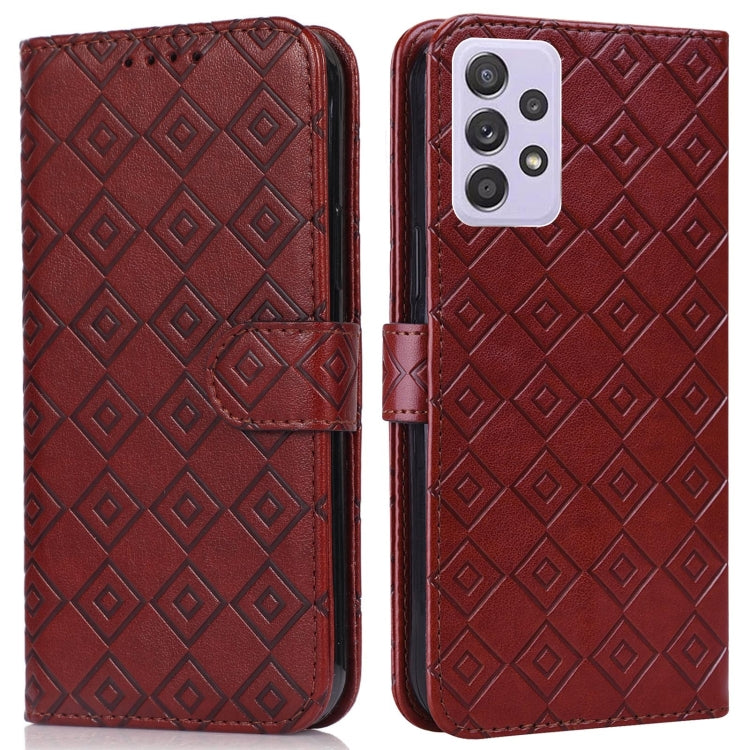 For Samsung Galaxy A72 5G Embossed Big Small Concentric Squares Pattern Horizontal Flip Leather Case with Card Slot & Holder & Wallet