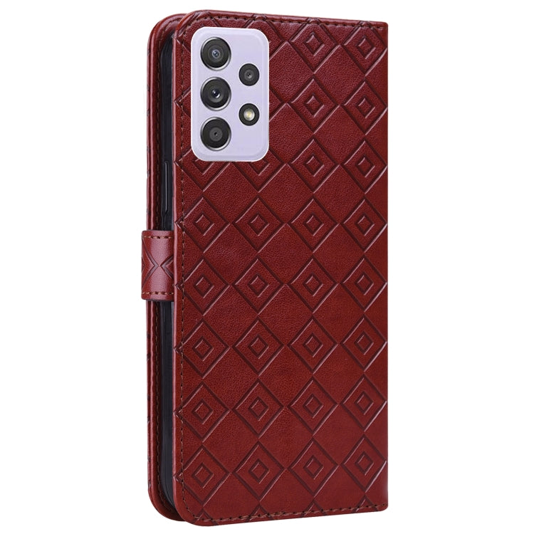For Samsung Galaxy A72 5G Embossed Big Small Concentric Squares Pattern Horizontal Flip Leather Case with Card Slot & Holder & Wallet