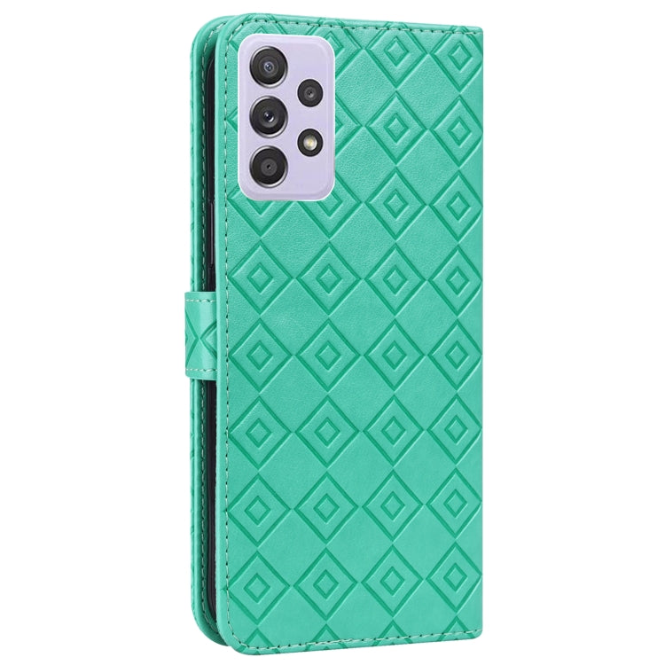 For Samsung Galaxy A72 5G Embossed Big Small Concentric Squares Pattern Horizontal Flip Leather Case with Card Slot & Holder & Wallet