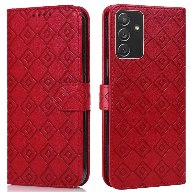 For Samsung Galaxy A82 5G Embossed Big Small Concentric Squares Pattern Horizontal Flip Leather Case with Card Slot & Holder & Wallet