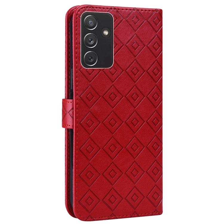 For Samsung Galaxy A82 5G Embossed Big Small Concentric Squares Pattern Horizontal Flip Leather Case with Card Slot & Holder & Wallet