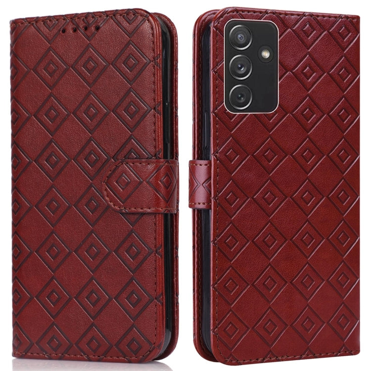 For Samsung Galaxy A82 5G Embossed Big Small Concentric Squares Pattern Horizontal Flip Leather Case with Card Slot & Holder & Wallet