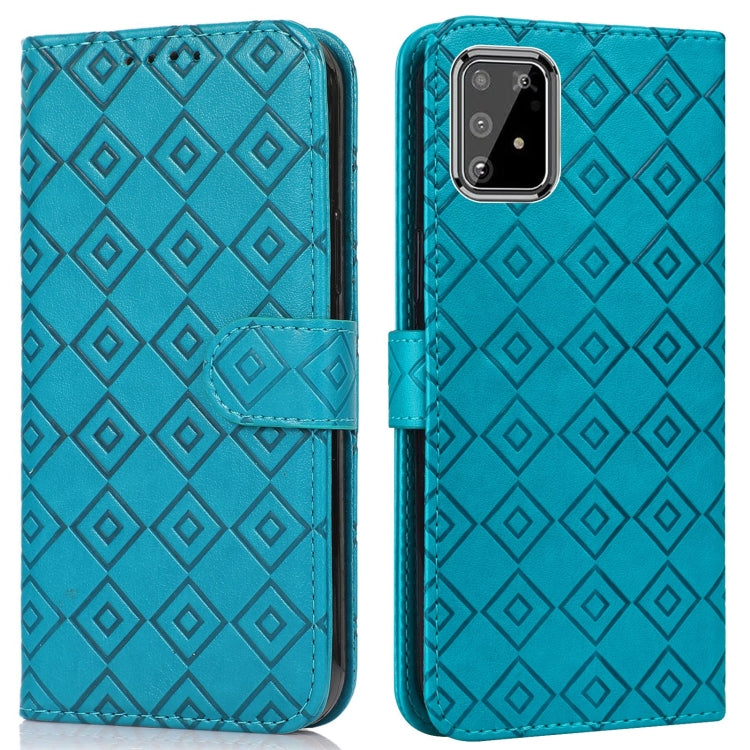 For Samsung Galaxy A91 / S10 Lite Embossed Big Small Concentric Squares Pattern Horizontal Flip Leather Case with Card Slot & Holder & Wallet