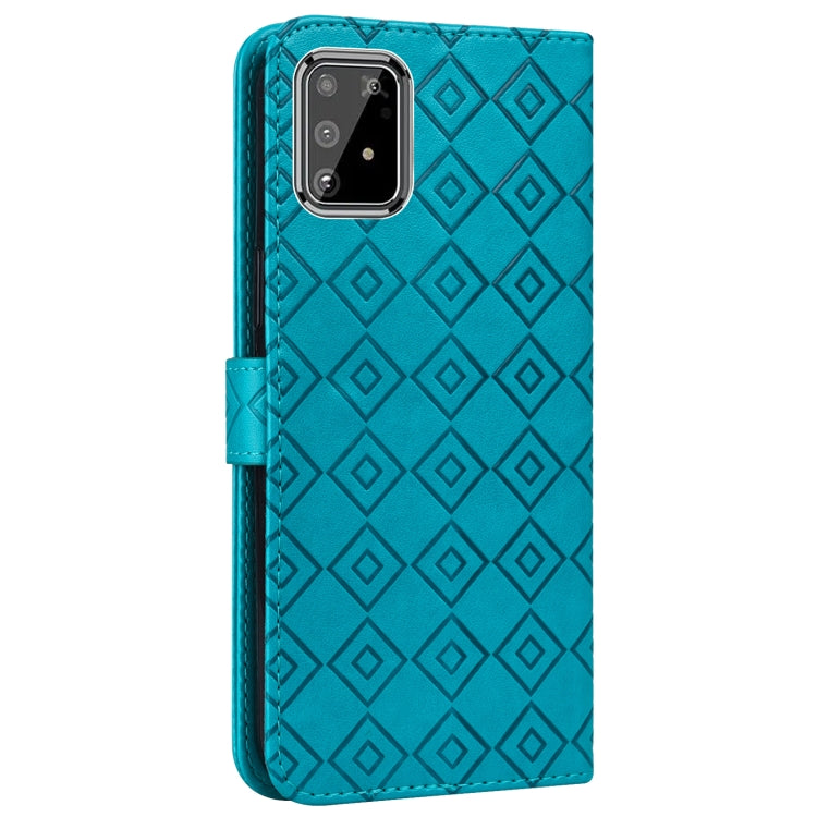 For Samsung Galaxy A91 / S10 Lite Embossed Big Small Concentric Squares Pattern Horizontal Flip Leather Case with Card Slot & Holder & Wallet
