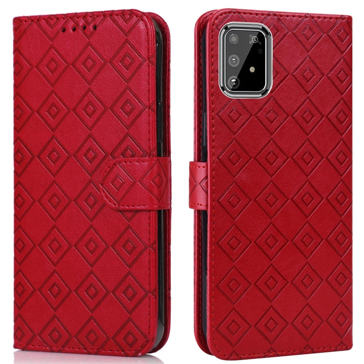 For Samsung Galaxy A91 / S10 Lite Embossed Big Small Concentric Squares Pattern Horizontal Flip Leather Case with Card Slot & Holder & Wallet