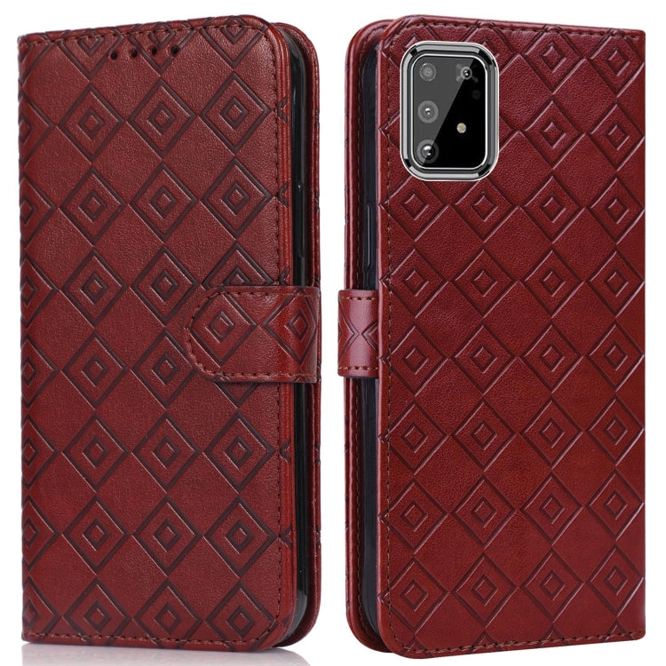 For Samsung Galaxy A91 / S10 Lite Embossed Big Small Concentric Squares Pattern Horizontal Flip Leather Case with Card Slot & Holder & Wallet