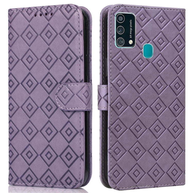 For Samsung Galaxy F41 / M31 Embossed Big Small Concentric Squares Pattern Horizontal Flip Leather Case with Card Slot & Holder & Wallet