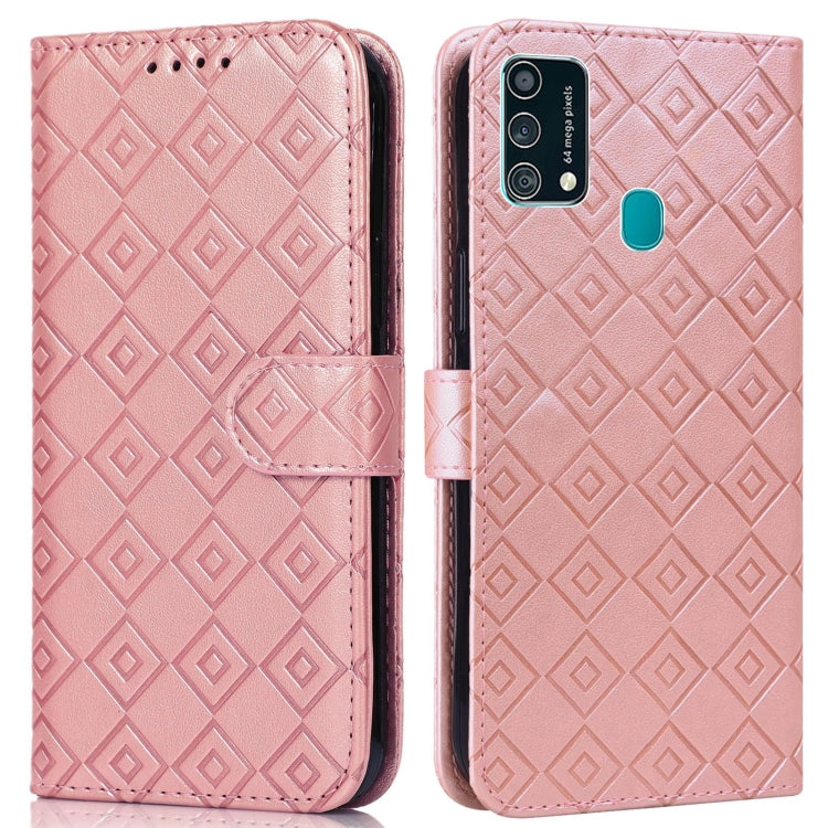 For Samsung Galaxy F41 / M31 Embossed Big Small Concentric Squares Pattern Horizontal Flip Leather Case with Card Slot & Holder & Wallet